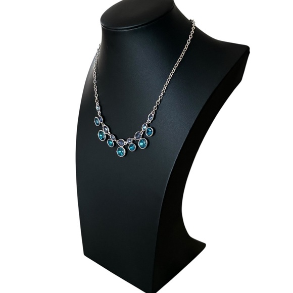 Swarovski Signed Swan Blue Crystal Graduated Silver-Tone Statement Necklace - Picture 5 of 7